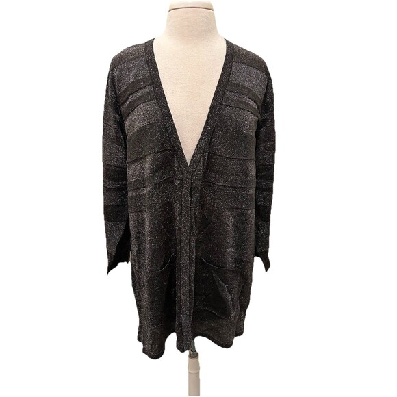 August Silk Gunmetal Metallic Sparkle Cardigan Sweater 1X - Picture 1 of 5